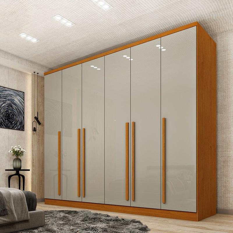 Guarda Roupa Casal 6 Portas 8 Gavetas Sevilla 270cm Puxador em MDF